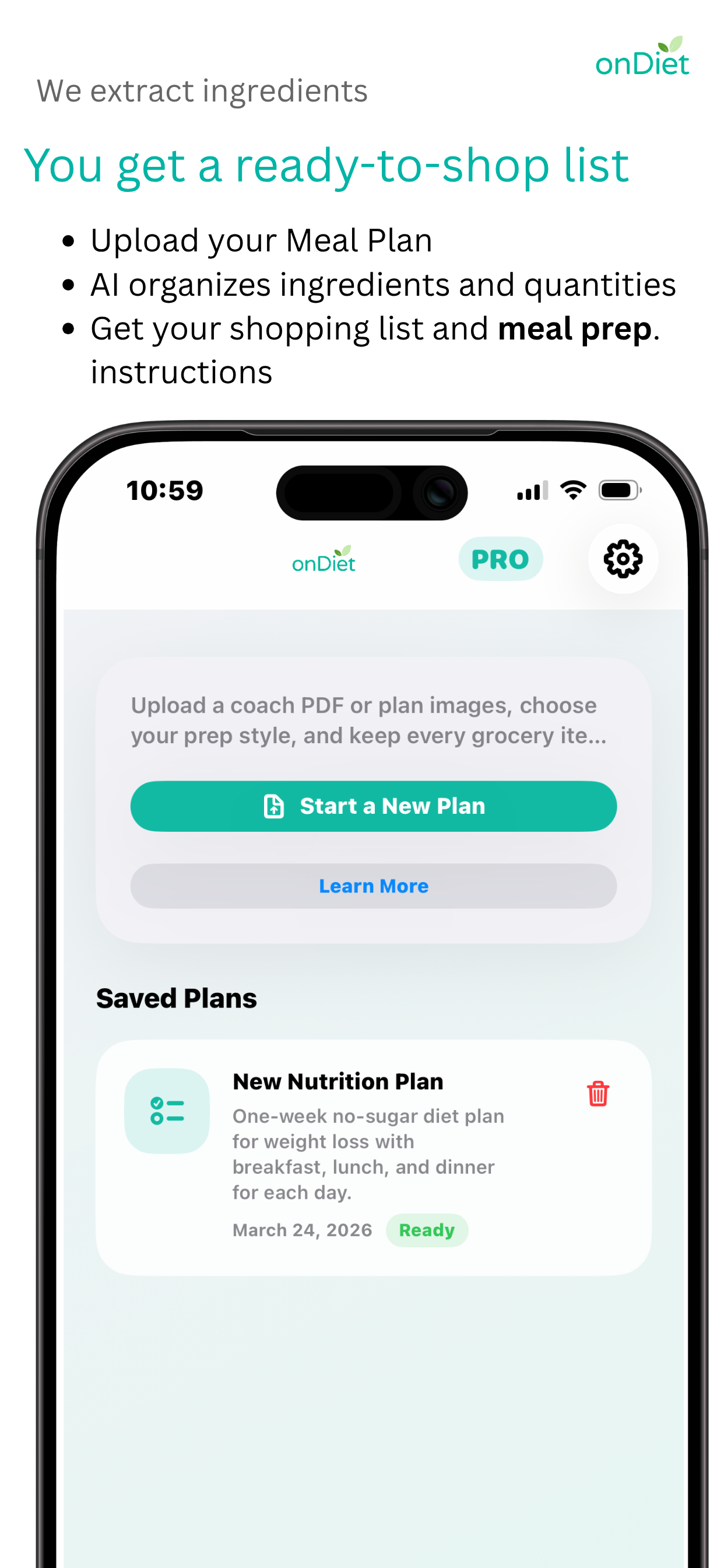 OnDiet AI iPhone plan creation screen